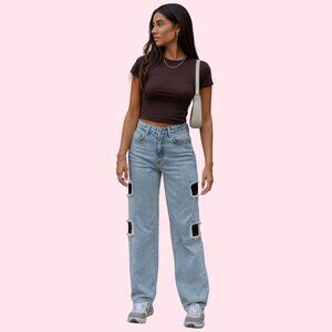🔥 Soulofmu Light Wash Distressed Wide Leg Jeans – Size M 🔥